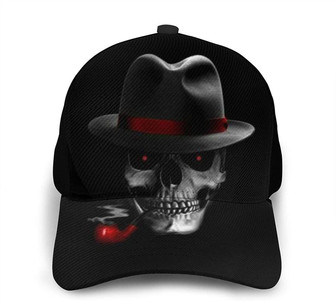 Unisex Printed Baseball Cap Black Skull with Hat Smoking Fashion Caps Trucker Hats Sports Hat - Thegiftio UK