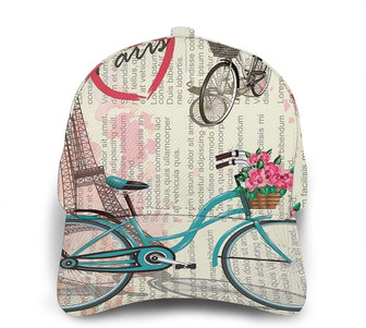 Eiffel Tower Bike Print Classic Baseball Cap Adjustable Twill Sports Dad Hats for Unisex Hat - Thegiftio
