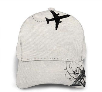 Eiffel Tower Heart Airplane Print Classic Baseball Cap Adjustable Twill Sports Dad Hats for Unisex Hat - Thegiftio UK