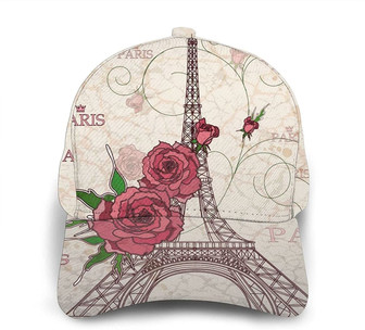 Eiffel Tower Rose Flower Print Classic Baseball Cap Adjustable Twill Sports Dad Hats for Unisex Hat - Thegiftio UK