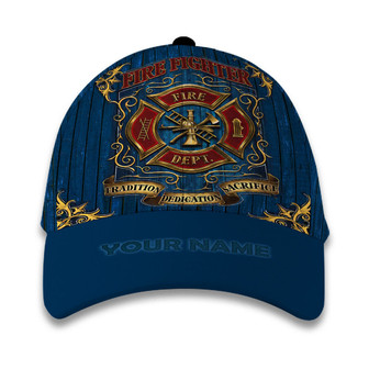 Firefighter Blue Wood Customized Hat Classic Cap Hat - Thegiftio UK