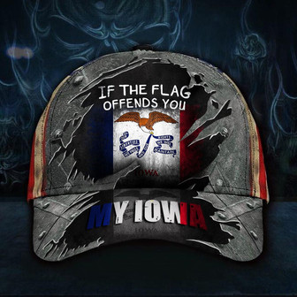 If The Flag Offends You My Iowa Hat Vintage USA Flag Cap Unique Patriot Grandfather Gift Ideas Hat - Thegiftio UK
