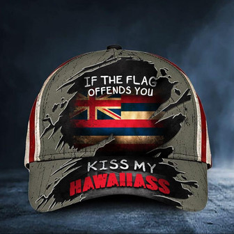 If The Flag Offends You Kiss My Haiwaiiass Cap Vintage USA Flag Hat Funny Hawaiian Patriotic Hat - Thegiftio