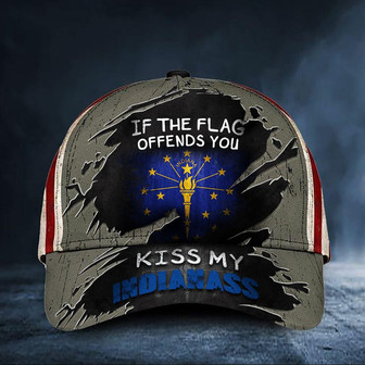 If The Flag Offends You Kiss My Indianass Cap USA Flag Hat State Of Indiana Mens Gift Hat - Thegiftio