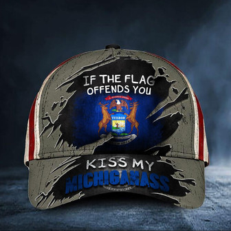 If The Flag Offends You Kiss My Michigass Cap USA Flag Hat Honor Michigan State Merch Gift Hat - Thegiftio
