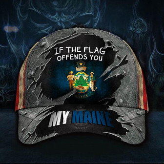 If The Flag Offends You My Maine Hat Vintage USA Flag Cap Patriotic Gift Ideas For Neighbors Hat - Thegiftio UK