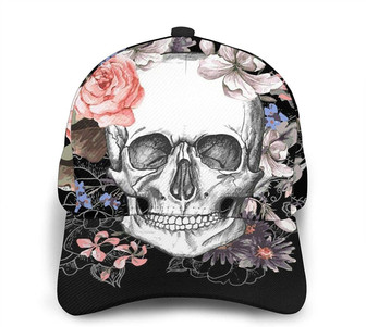 Floral Skull Print Classic Baseball Cap Adjustable Twill Sports Dad Hats for Unisex Hat - Thegiftio UK