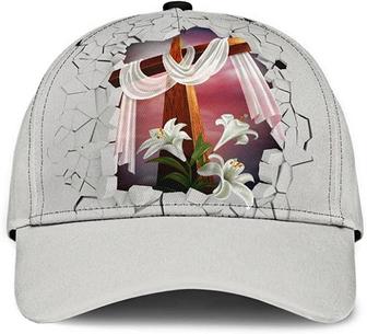 God Cross Wall Style Flower White Simple and Beautiful Printed Unisex Hat Classic Cap, Snapback Cap Hat - Thegiftio UK