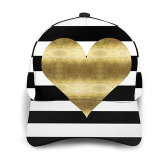 Gold Heart Stripe Print Casual Baseball Cap Adjustable Twill Sports Dad Hats for Unisex Hat - Thegiftio UK