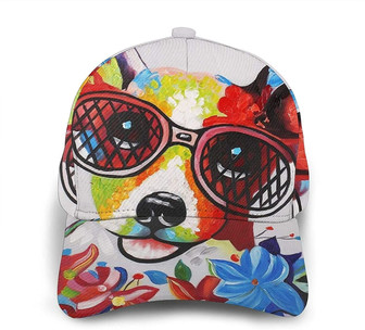 Happy Dog with Glasses Print Casual Baseball Cap Adjustable Twill Sports Dad Hats for Unisex Hat - Thegiftio UK
