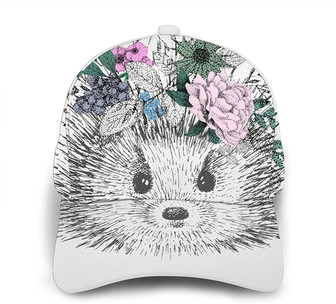 Hedgehog in Floral Wreath Print Classic Baseball Cap Adjustable Twill Sports Dad Hats for Unisex Hat - Thegiftio UK