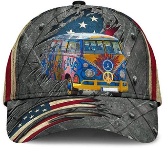 Hippie Crack American Flag Metal Simple and Beautiful Printed Unisex Hat Classic Cap, Gift for Expecting Parent Hat - Thegiftio