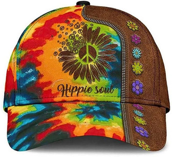 Hippie Soul Leather Pattern Print Zipper Flower Colorful Printed Unisex Hat Classic Cap Hat - Thegiftio