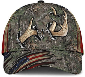 Hunting Deer Horn Camouflage American Flag Printed Unisex Hat Classic Cap, Snapback Cap, Baseball Cap Hat - Thegiftio UK