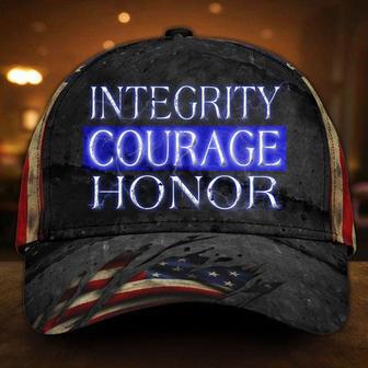 Integrity Courage Honor Blue Line Hat Vintage USA Flag Cap Support Our Law Enforcement Gift Hat - Thegiftio UK