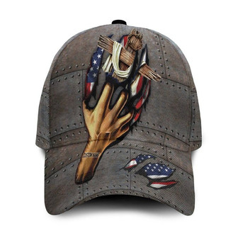 Jesus American Flag Metal Background Hand Claw Custom Name Hat Classic Cap, Jesus cap Hat - Thegiftio UK