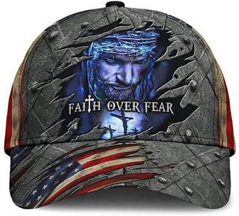 Jesus Faith Over Fear Metal American Flag Beautiful Printed Unisex Hat Classic Cap Hat - Thegiftio UK