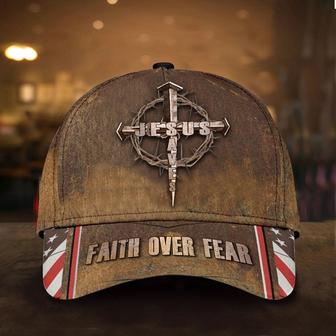 Jesus Saves Faith Over Fear USA Flag Hat Cross Christian Vintage Hats Gift For Men Hat Classic Cap Hat - Thegiftio UK