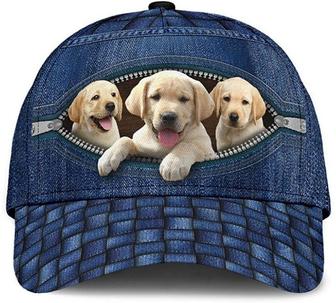 Labrador Lovely Cute Zipper Jeans Beautiful Printed Unisex Hat Classic Cap, Snapback Cap Hat - Thegiftio UK