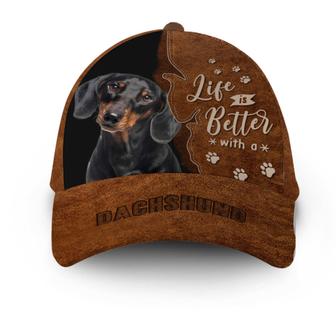 Life Is Better With Dachshund Leather Hat Classic Cap Hat - Thegiftio UK