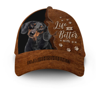 Life Is Better With Dachshund Leather Hat Classic Cap Hat - Thegiftio