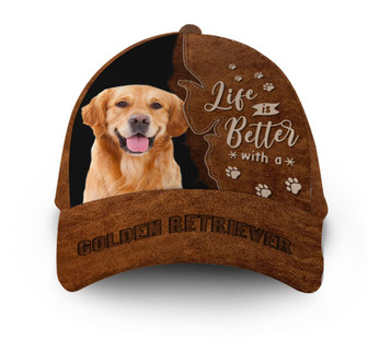 Life is better with Golden Retriever leather Hat Classic Cap Hat - Thegiftio UK