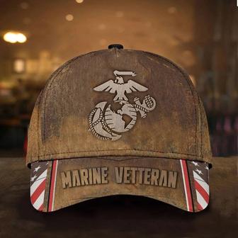 Marine Veteran Hat Old Retro USA Flag Proud Served Marine Corps Veteran Cap Merch Gifts Hat Classic Cap Hat - Thegiftio UK