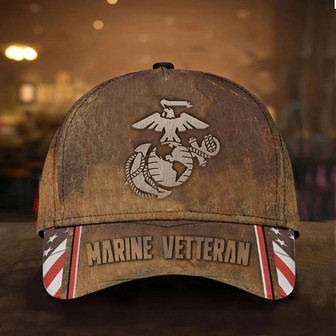 Marine Veteran Hat Old Retro USA Flag Proud Served Marine Corps Veteran Cap Merch Gifts Hat Classic Cap Hat - Thegiftio