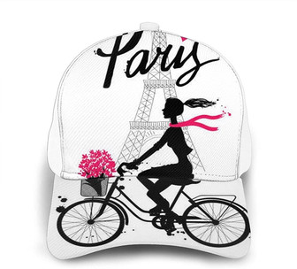 Paris Eiffel Tower Girl Bicycle Print Classic Baseball Cap Adjustable Twill Sports Dad Hats for Unisex Hat - Thegiftio