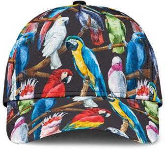 Parrot Colorful Black Printed Unisex Hat Classic Cap, Snapback Cap, Baseball Cap Hat - Thegiftio UK