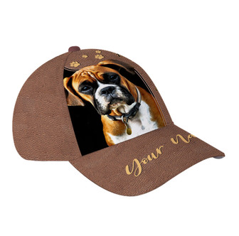 Personalized Boxer Dog Leather Hat Classic Cap Hat - Thegiftio UK