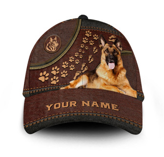 Personalized Footprint German Shepherd Dog Leather Hat Classic Cap Hat - Thegiftio UK
