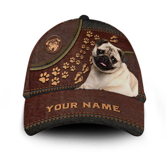 Personalized Footprint Pug Dog Leather Hat Classic Cap Hat - Thegiftio UK