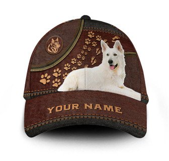 Personalized Footprint White Shepherd Dog Hat Classic Cap Hat - Thegiftio UK