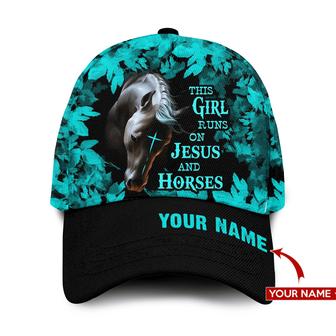 Personalized This Girl Runs On Jesus and Horses Hat Classic Cap Hat - Thegiftio UK