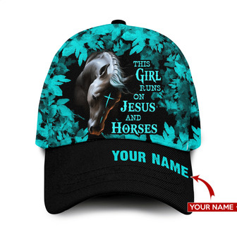 Personalized This Girl Runs On Jesus and Horses Hat Classic Cap Hat - Thegiftio UK