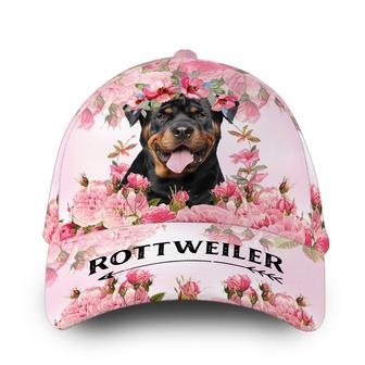 Personalized Happy Pink Rottie Flower Hat Classic Cap Hat - Thegiftio UK