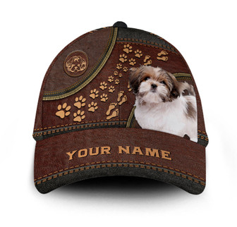 Personalized Shih Tzu Leather Hat Classic Cap Hat - Thegiftio UK