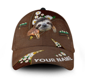 Personalized Sloth Leather Daisy Flower Hat Classic Cap Hat - Thegiftio UK