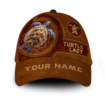 Personalized Turtle Lady Leather Hat Classic Cap Hat - Thegiftio UK
