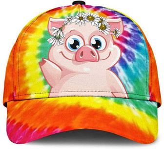Pig Hippie Flower Colorful Printed Unisex Hat Classic Cap, Snapback Cap, Baseball Cap Hat - Thegiftio UK