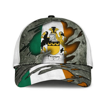 Preston Coat Of Arms Irish Family Crest Hat Classic Cap Hat - Thegiftio UK