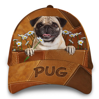 Pug Dog Leather Hat Classic Cap Hat - Thegiftio UK