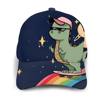 Rainbow Dinosaur Print Casual Baseball Cap Adjustable Twill Sports Dad Hats for Unisex Hat - Thegiftio UK