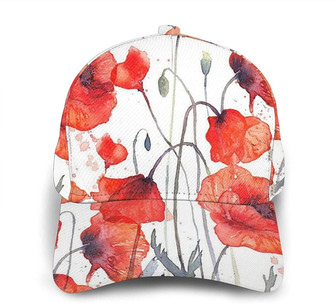 Red Flower Print Classic Baseball Cap Adjustable Twill Sports Dad Hats for Unisex Hat - Thegiftio UK