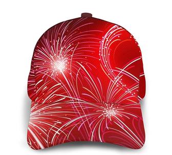 Red Hearts Firework Print Casual Baseball Cap Adjustable Twill Sports Dad Hats for Unisex Hat - Thegiftio UK