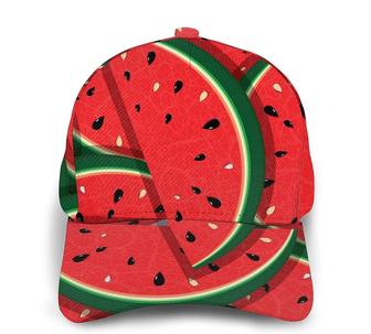 Red Watermelon Print Casual Baseball Cap Adjustable Twill Sports Dad Hats for Unisex Hat - Thegiftio UK