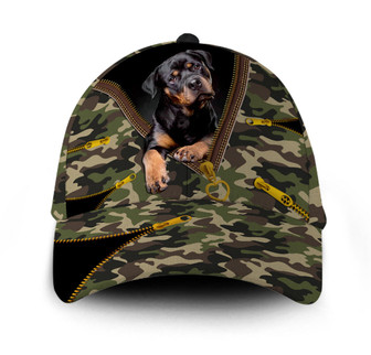 Rottweiler Dog Camo Zipper Hat Classic Cap Hat - Thegiftio UK