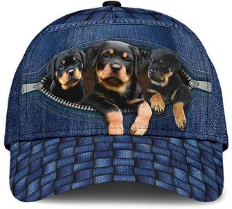 Rottweiler Lovely Cute Zipper Jeans Beautiful Printed Unisex Hat Classic Cap, Snapback Cap, Baseball Cap Hat - Thegiftio UK