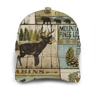 Rustic Deer Cabin Mountain Pines Lodge Fashion Unisex Printed Baseball Cap Trucker Hat - Thegiftio UK